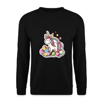 Einhorn Ostern für Kinder Regenbogen und Eier für - Unisex Pullover - Schwarz - Vorne - Alina (178cm) & Michal (187cm)