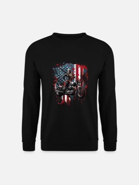 Vintage American Flag Motorrad Patriotisch - Unisex Pullover - Schwarz