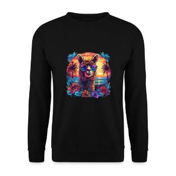 Alpaka Lama Blumen für Alpakaliebhaber - Unisex Pullover - Schwarz - Vorne - Alina (178cm) & Michal (187cm)