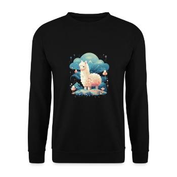Alpaka Lama Blumen für Alpakaliebhaber - Unisex Pullover - Schwarz - Vorne - Alina (178cm) & Michal (187cm)