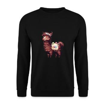 Alpaka Lama für Alpakaliebhaber - Unisex Pullover - Schwarz - Vorne - Alina (178cm) & Michal (187cm)