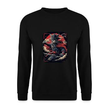 Japanische Katze Samurai Style für Katzen Fans - Unisex Pullover - Schwarz - Vorne - Alina (178cm) & Michal (187cm)