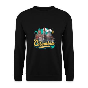 Kolumbien Stadtbild mit künstlerischem Skyline - Unisex Pullover - Schwarz - Vorne - Alina (178cm) & Michal (187cm)