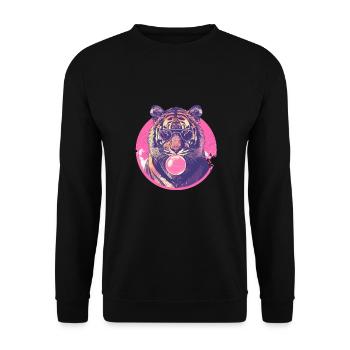 Tiger mit Sonnenbrille Bubblegum für einen Tiger - Unisex Pullover - Schwarz - Vorne - Alina (178cm) & Michal (187cm)