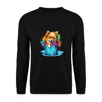 Zwergspitz Niedlicher Pomeranian Hund Farbeimer - Unisex Pullover - Schwarz - Vorne - Alina (178cm) & Michal (187cm)