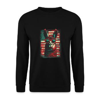 Coole Amerika Llama Sonnenbrille Patriotisch - Unisex Pullover - Schwarz - Vorne - Alina (178cm) & Michal (187cm)