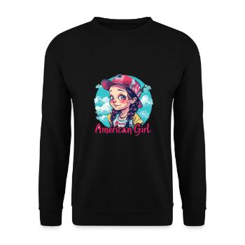Patriotisches Amerikanisches Mädchen USA für - Unisex Pullover - Schwarz - Vorne - Alina (178cm) & Michal (187cm)