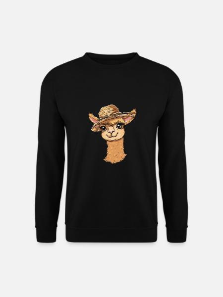 Niedliches Alpaka mit Strohhut Cartoon für - Unisex Pullover - Schwarz