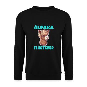 Alpaka Flüsterer für Alpakaliebhaber - Unisex Pullover - Schwarz - Vorne - Alina (178cm) & Michal (187cm)