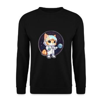 Astronaut Kitty erforscht die kosmische Grenze - Unisex Pullover - Schwarz - Vorne - Alina (178cm) & Michal (187cm)