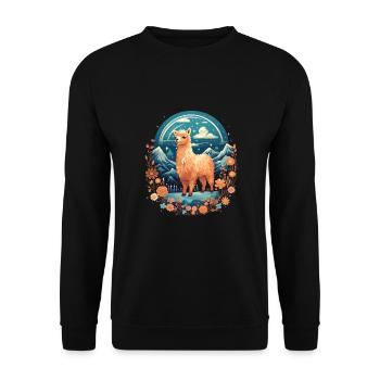 Alpaka Lama Blumen für Alpakaliebhaber - Unisex Pullover - Schwarz - Vorne - Alina (178cm) & Michal (187cm)