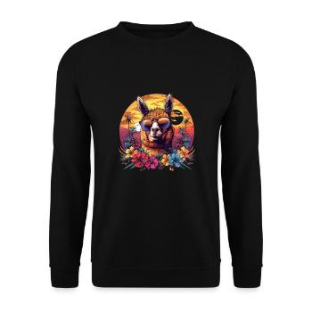 Alpaka Lama Blumen für Alpakaliebhaber - Unisex Pullover - Schwarz - Vorne - Alina (178cm) & Michal (187cm)
