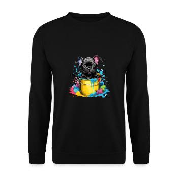 Französische Bulldogge Niedlicher Hund Farbeimer - Unisex Pullover - Schwarz - Vorne - Alina (178cm) & Michal (187cm)