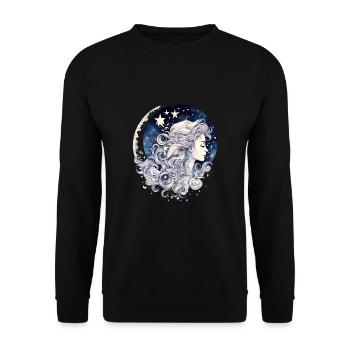 Frauen Mond Sterne Silhouette Sternennacht - Unisex Pullover - Schwarz - Vorne - Alina (178cm) & Michal (187cm)