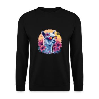 Alpaka Lama Blumen für Alpakaliebhaber - Unisex Pullover - Schwarz - Vorne - Alina (178cm) & Michal (187cm)