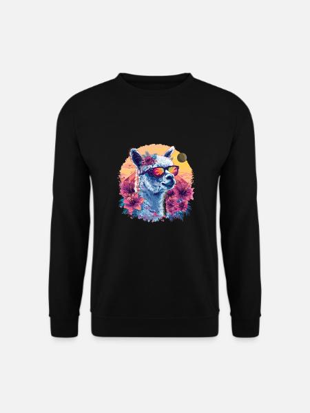 Alpaka Lama Blumen für Alpakaliebhaber - Unisex Pullover - Schwarz