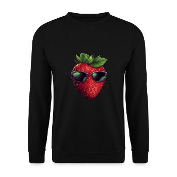 Lustige Erdbeere mit Sonnenbrille Frucht Tropisch - Unisex Pullover - Schwarz - Vorne - Alina (178cm) & Michal (187cm)