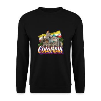 Kolumbien Stadtbild mit künstlerischem Skyline - Unisex Pullover - Schwarz - Vorne - Alina (178cm) & Michal (187cm)