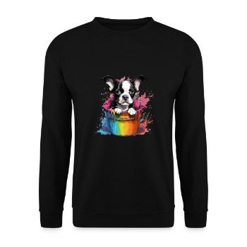 Boston Terrier Niedlicher Hund Farbeimer - Unisex Pullover - Schwarz - Vorne - Alina (178cm) & Michal (187cm)