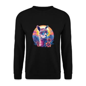 Alpaka Lama Blumen für Alpakaliebhaber - Unisex Pullover - Schwarz - Vorne - Alina (178cm) & Michal (187cm)