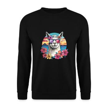 Alpaka Lama Blumen für Alpakaliebhaber - Unisex Pullover - Schwarz - Vorne - Alina (178cm) & Michal (187cm)