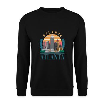 Atlanta Skyline Sonnenuntergang Stadtbild - Unisex Pullover - Schwarz - Vorne - Alina (178cm) & Michal (187cm)