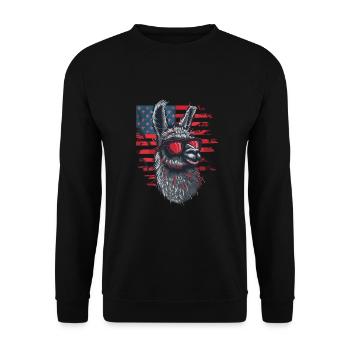 Coole Amerika Llama Sonnenbrille Patriotisch - Unisex Pullover - Schwarz - Vorne - Alina (178cm) & Michal (187cm)