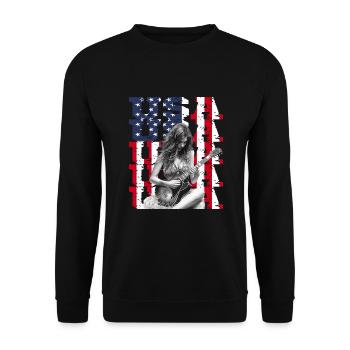 Patriotischer Musikliebhaber Amerika Gitarrist - Unisex Pullover - Schwarz - Vorne - Alina (178cm) & Michal (187cm)
