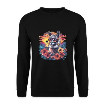 Alpaka Lama Blumen für Alpakaliebhaber - Unisex Pullover - Schwarz - Vorne - Alina (178cm) & Michal (187cm)