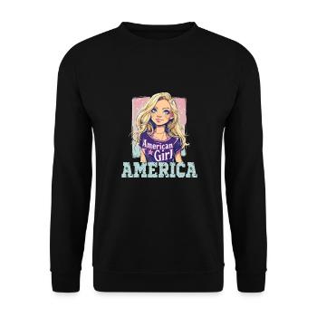 Patriotisches Amerikanisches Mädchen USA für - Unisex Pullover - Schwarz - Vorne - Alina (178cm) & Michal (187cm)