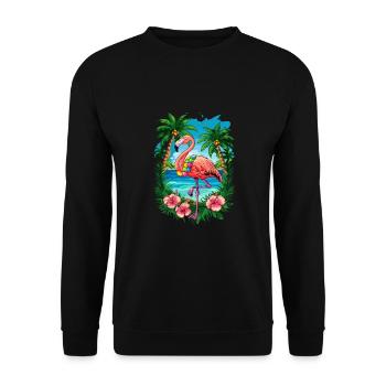 Tropical Flamingo Summer Vibes Beach Scene - Unisex Pullover - Schwarz - Vorne - Alina (178cm) & Michal (187cm)