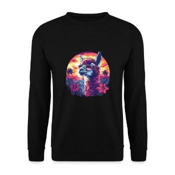 Alpaka Lama Blumen für Alpakaliebhaber - Unisex Pullover - Schwarz - Vorne - Alina (178cm) & Michal (187cm)