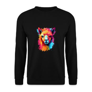 Alpaka Lama für Alpakaliebhaber - Unisex Pullover - Schwarz - Vorne - Alina (178cm) & Michal (187cm)