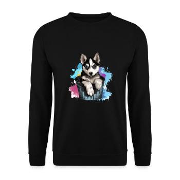 Siberian Husky Niedlicher Hund Farbeimer - Unisex Pullover - Schwarz - Vorne - Alina (178cm) & Michal (187cm)