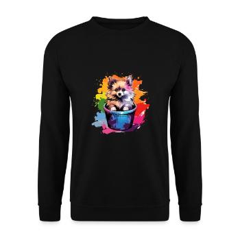 Zwergspitz Niedlicher Pomeranian Hund Farbeimer - Unisex Pullover - Schwarz - Vorne - Alina (178cm) & Michal (187cm)