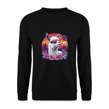 Alpaka Lama Blumen Sonnenbrille Sonnenuntergang - Unisex Pullover - Schwarz - Vorne - Alina (178cm) & Michal (187cm)