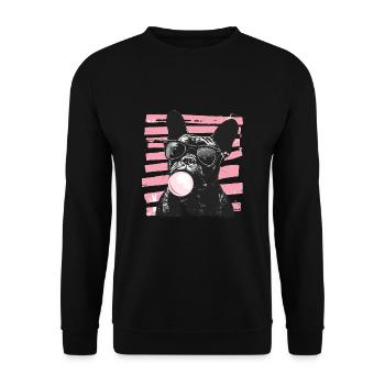 Französische Bulldogge Kaugummi Blase - Unisex Pullover - Schwarz - Vorne - Alina (178cm) & Michal (187cm)