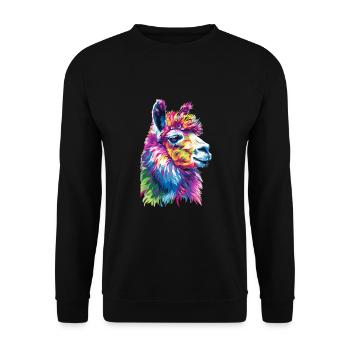 Alpaka Lama für Alpakaliebhaber - Unisex Pullover - Schwarz - Vorne - Alina (178cm) & Michal (187cm)