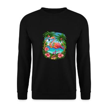 Tropical Flamingo Summer Vibes Beach Scene - Unisex Pullover - Schwarz - Vorne - Alina (178cm) & Michal (187cm)