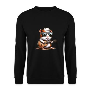Coole Sonnenbrille Meerschweinchen spielt Gitarre - Unisex Pullover - Schwarz - Vorne - Alina (178cm) & Michal (187cm)