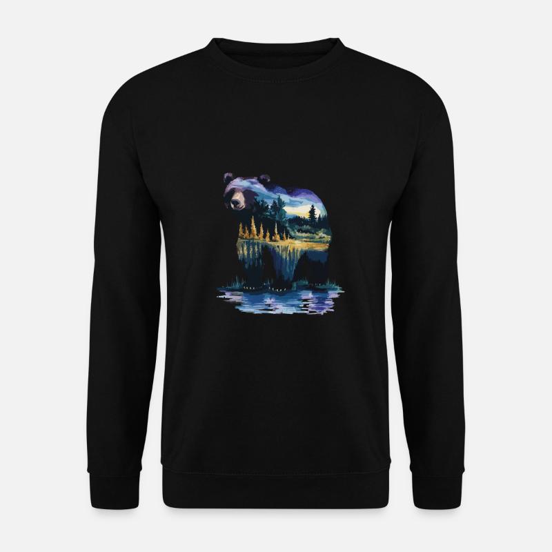 Wald Bär Natur Wildlife Kunst Berg Tier - Unisex Pullover - Schwarz