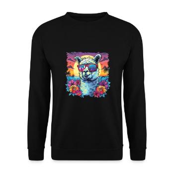 Alpaka Lama Blumen für Alpakaliebhaber - Unisex Pullover - Schwarz - Vorne - Alina (178cm) & Michal (187cm)
