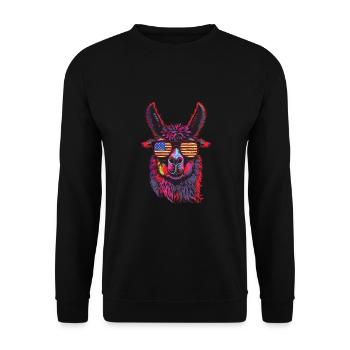 Coole Amerika Llama Sonnenbrille Patriotisch - Unisex Pullover - Schwarz - Vorne - Alina (178cm) & Michal (187cm)