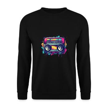 Retro Classic Cassette Tape für 80s Fans - Unisex Pullover - Schwarz - Vorne - Alina (178cm) & Michal (187cm)