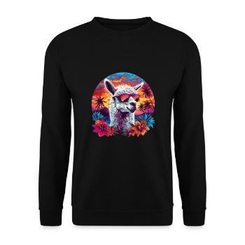 Alpaka Lama Blumen für Alpakaliebhaber - Unisex Pullover - Schwarz - Vorne - Alina (178cm) & Michal (187cm)