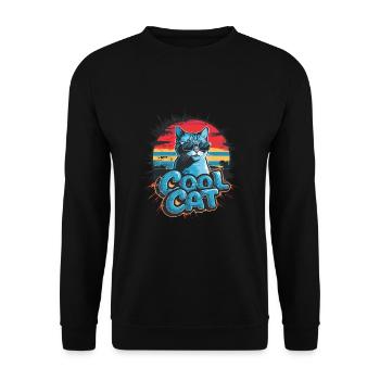 Coole Katze Retro-Sonnenuntergang Vintage-Look - Unisex Pullover - Schwarz - Vorne - Alina (178cm) & Michal (187cm)