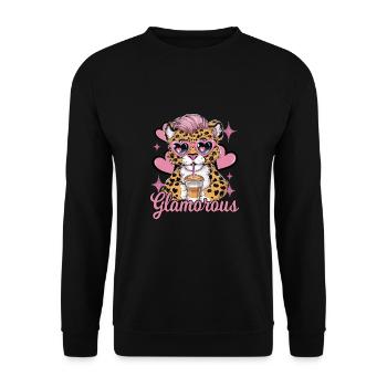 Niedlicher Leopard Herz-Sonnenbrille Kaffee - Unisex Pullover - Schwarz - Vorne - Alina (178cm) & Michal (187cm)