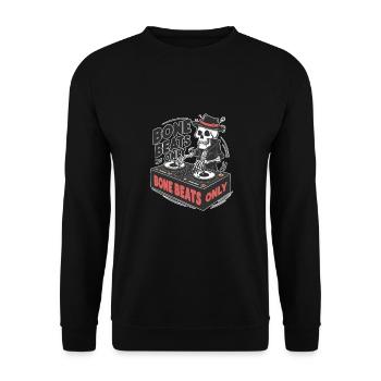 Bone Beats Only Vintage Skeleton DJ Mixing Musik - Unisex Pullover - Schwarz - Vorne - Alina (178cm) & Michal (187cm)