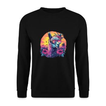 Alpaka Lama Blumen für Alpakaliebhaber - Unisex Pullover - Schwarz - Vorne - Alina (178cm) & Michal (187cm)