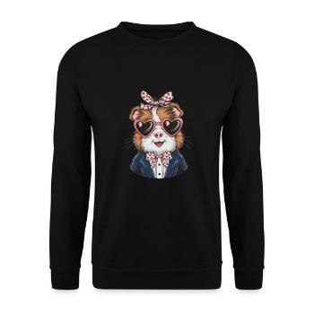 Coole Meerschweinchen mit Herz-Sonnenbrille - Unisex Pullover - Schwarz - Vorne - Alina (178cm) & Michal (187cm)